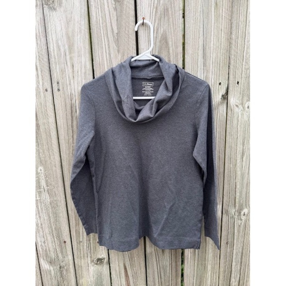 Minimalist LL Bean Cowl Neck Top Size M Gray Supima Cotton Long Sleeve 296580